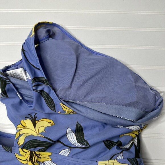 Jones New York Swimsuit Blue Floral One-Piece One Shoulder Cutout  Size M - Picture 7 of 14